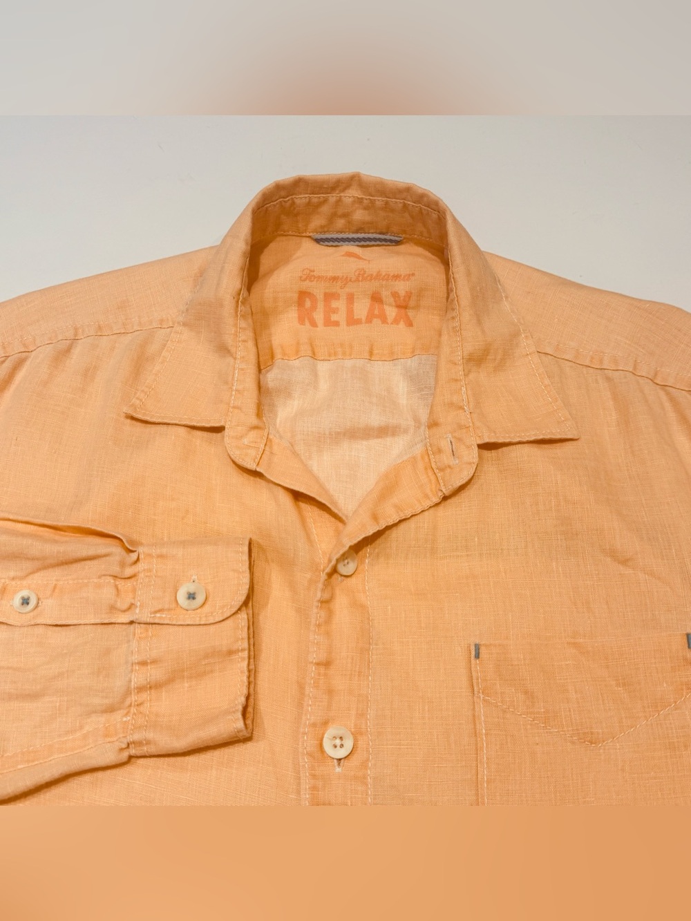 Tommy Bahama Relax Men's Large 100% Linen Long Sleeve Button Down Light Orange